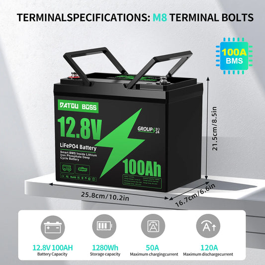 DATOUBOSS EU Warehouse 12V 12.8V LifePo4 Battery 100ah 200ah 24V 230AH 300ah High Discharge Rate Lithium Iron Lifepo4 Battery RV-1