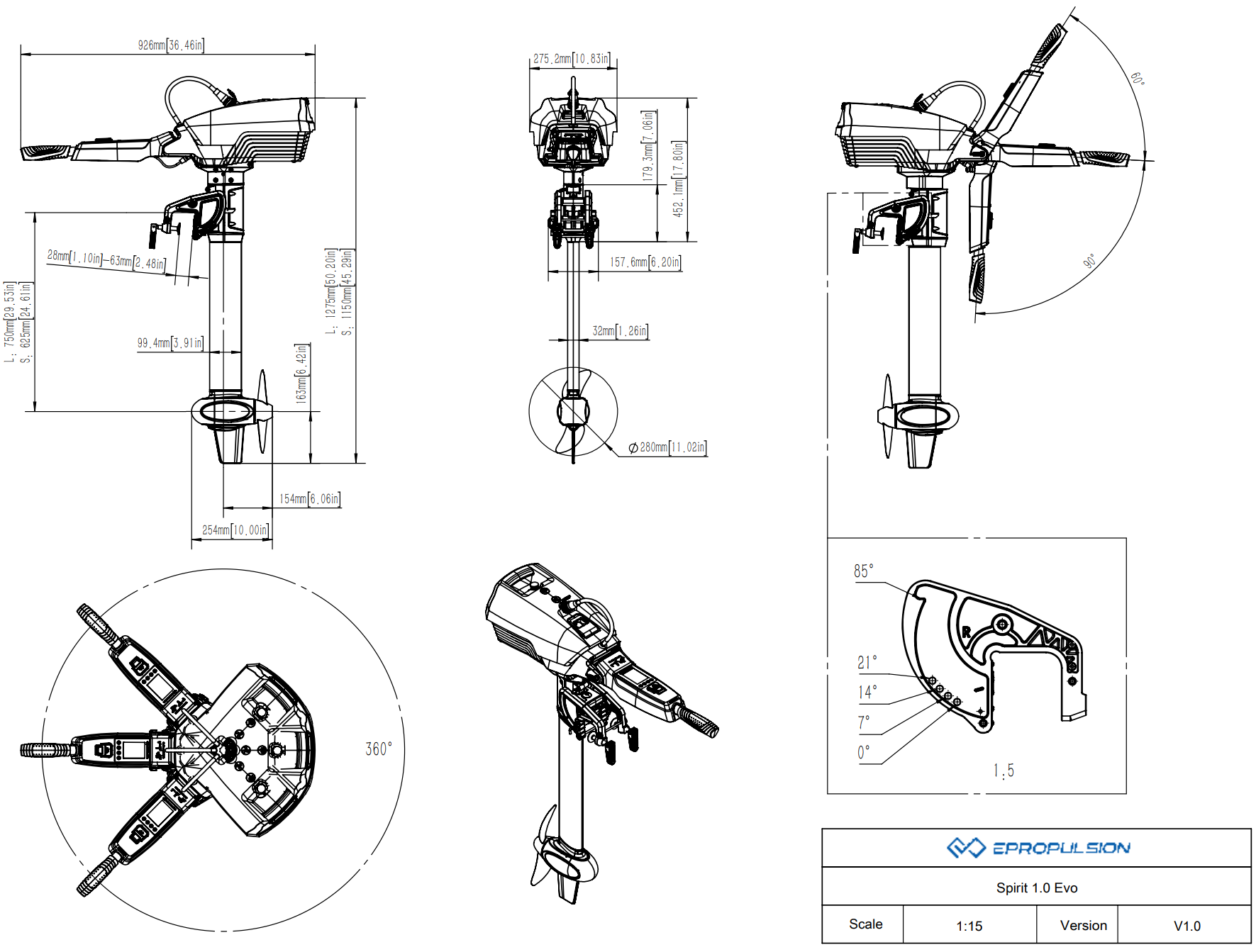 ePropulsion Spirit 1 kW Evo (Plus) met 1,3 kWh accu Elektrische buitenboordmotor — Kortstaart - Marinaut
