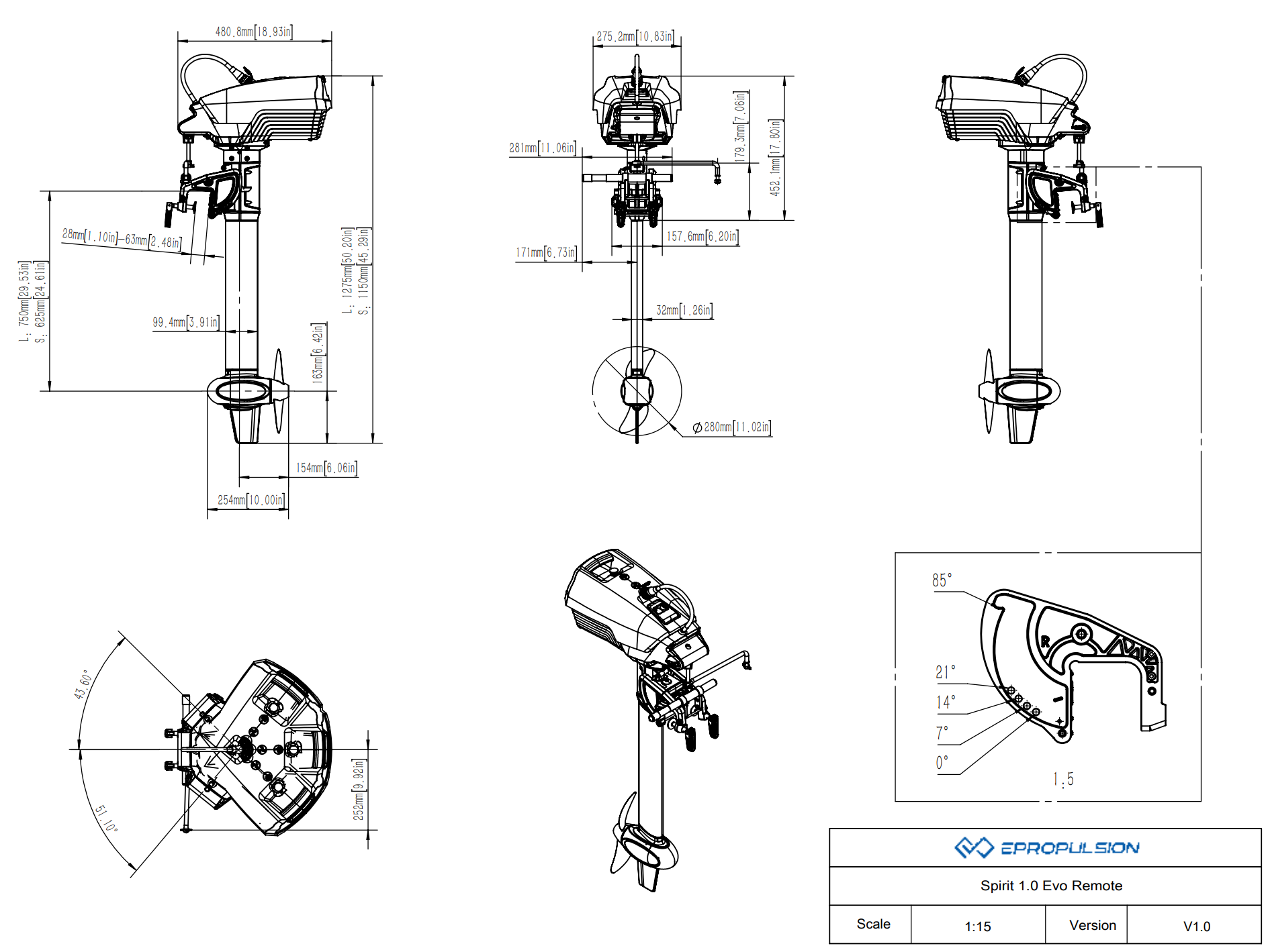 ePropulsion Spirit 1 kW Evo (Plus) met 1,3 kWh accu Elektrische buitenboordmotor — Kortstaart - Marinaut