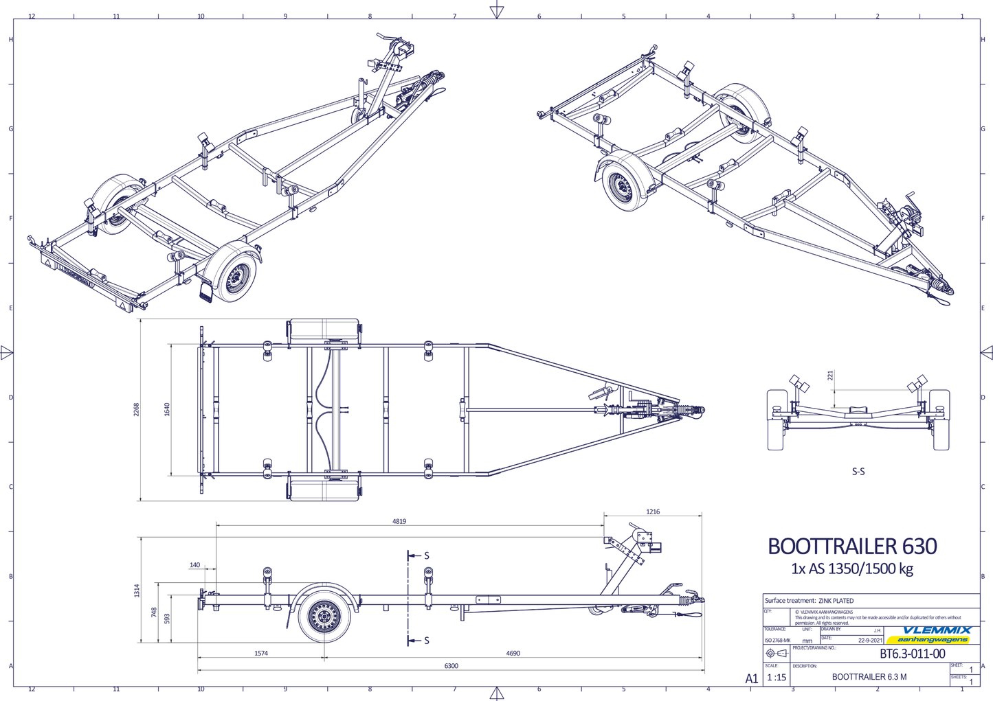 Vlemmix Boottrailer tot 2.920 kilogram en 10 meter — 1350 / 6,3 meter