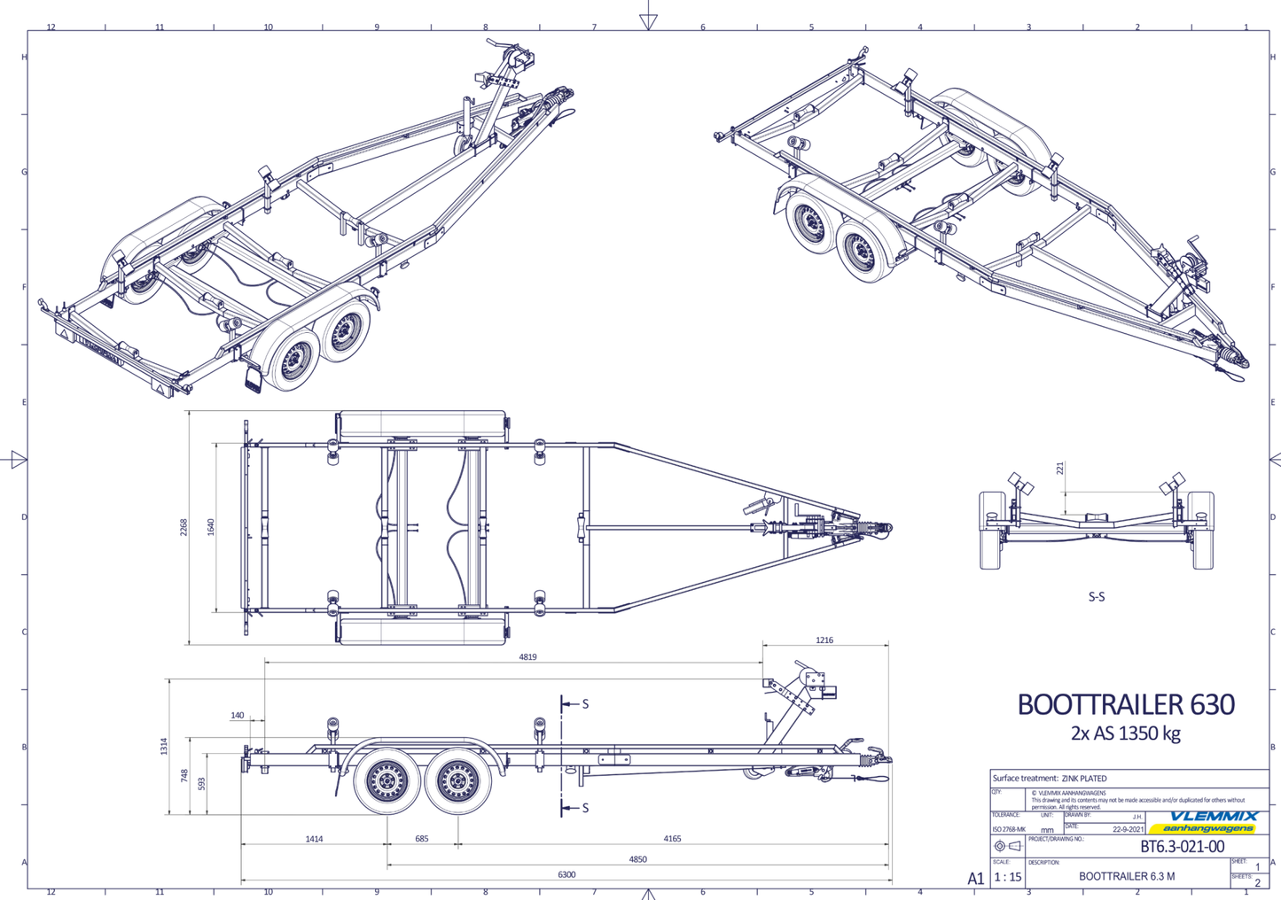Vlemmix Boottrailer tot 2.920 kilogram en 10 meter — 1350 / 6,3 meter - Marinaut