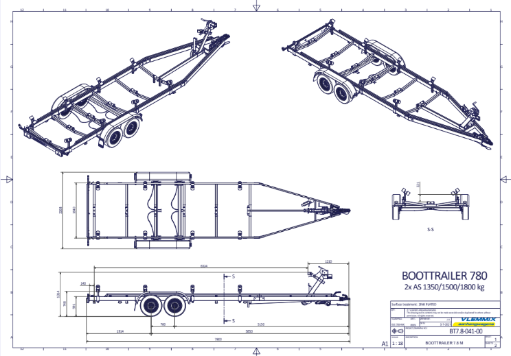 Vlemmix Boottrailer tot 2.920 kilogram en 10 meter — 1350 / 6,3 meter - Marinaut