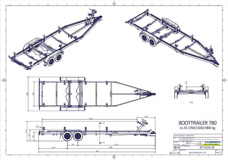 Vlemmix Boottrailer tot 2.920 kilogram en 10 meter — 1350 / 6,3 meter - Marinaut