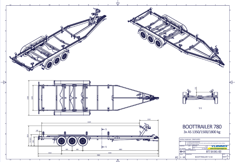 Vlemmix Boottrailer tot 2.920 kilogram en 10 meter — 1350 / 6,3 meter - Marinaut