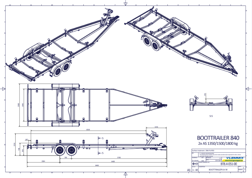Vlemmix Boottrailer tot 2.920 kilogram en 10 meter — 1350 / 6,3 meter - Marinaut