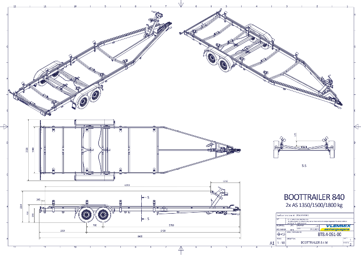 Vlemmix Boottrailer tot 2.920 kilogram en 10 meter — 1350 / 6,3 meter - Marinaut