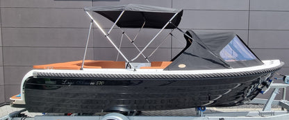 Lago Amore 565 tendersloep op trailer met buiskap en bimini
