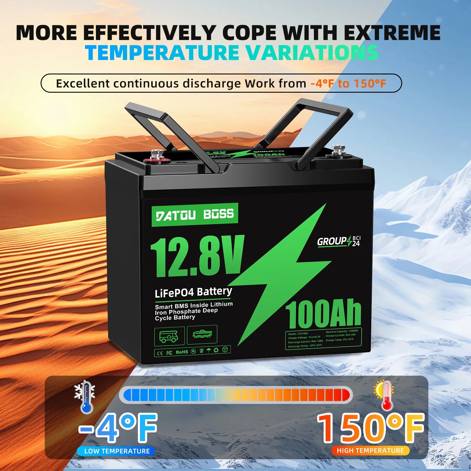 DATOUBOSS EU Warehouse 12V 12.8V LifePo4 Battery 100ah 200ah 24V 230AH 300ah High Discharge Rate Lithium Iron Lifepo4 Battery RV-4