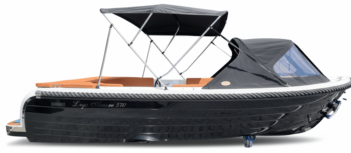 Lago Amore 565 tendersloep met zwarte romp, zijaanzicht
