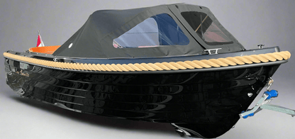 Zwarte Lago Amore 565 tendersloep, schuin van achteren