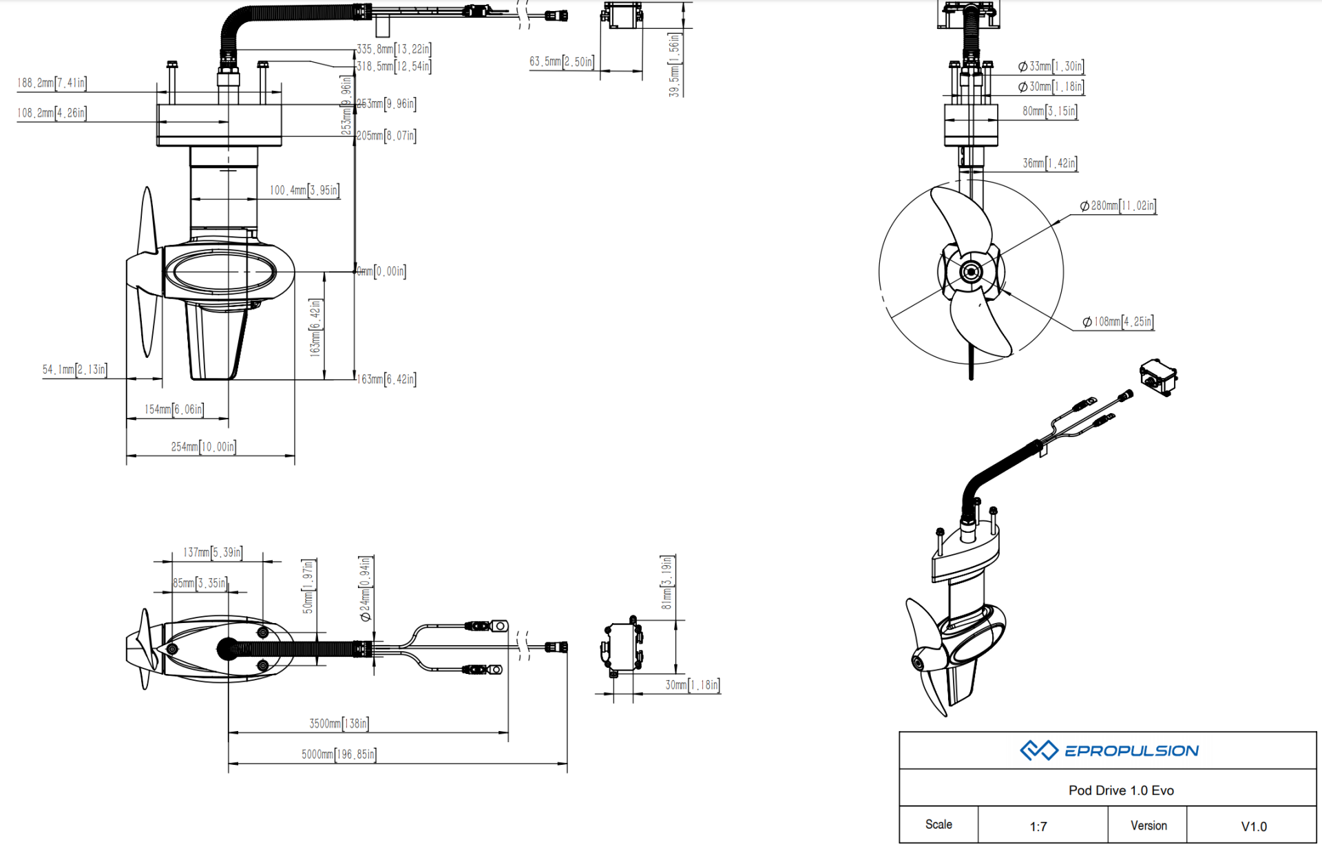 ePropulsion Pod Drive 1.0 Evo elektrische Pod motor 1 kW - Marinaut 