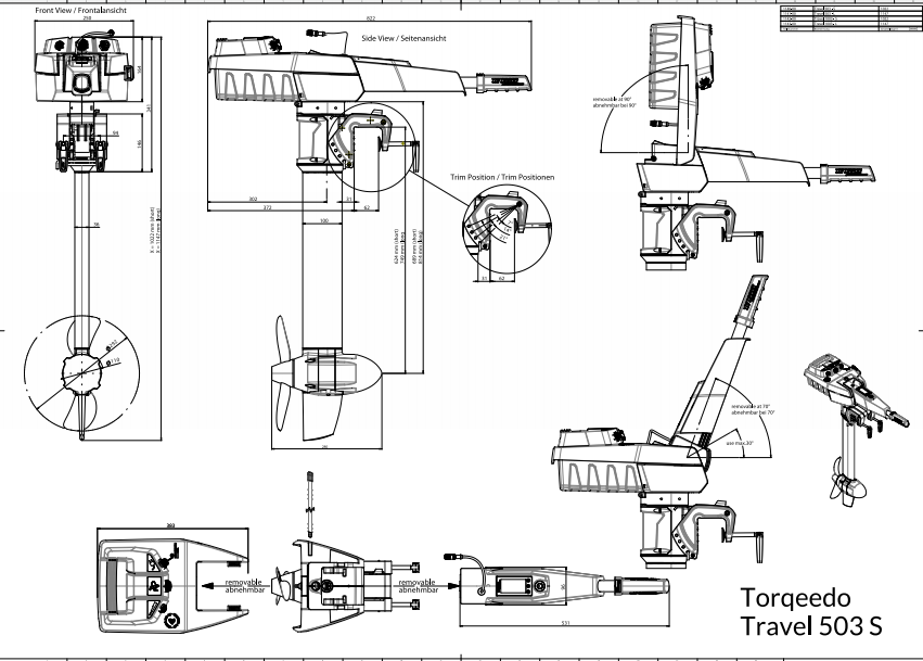 Torqeedo Travel 603 S L elektrische buitenboordmotor 0,6 kW 24V met 0,5 kWh accu — Kortstaart - Marinaut 