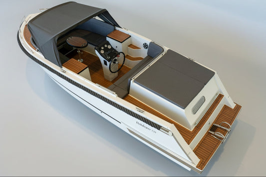 Reitdieper 735 Tender met luxe stuurconsole, zonnedek en teakvloer, ideaal voor snel en langzaam varen op het water.