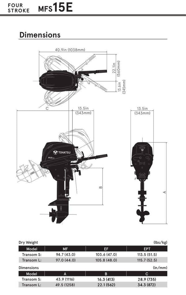 Tohatsu 15 PK buitenboordmotor MFS15E - Marinaut 